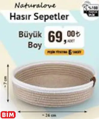 NATURALOVE SAPLI HASIR SEPET BÜYÜK BOY